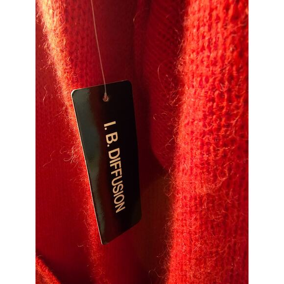 Vtg NWT I.B. Diffusion Red Mohair Blend Long Sweater Coat M Shoulder Pads - Picture 5 of 11
